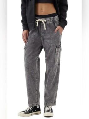 Gap Easy Jean Cargo Black Wash Drawstring Pull On 100% Cotton Pants Size Large